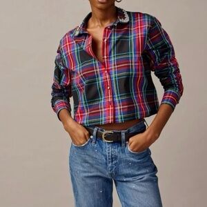J. CREW COLLECTION embellished cropped button-up shirt Stewart tartan cotton
